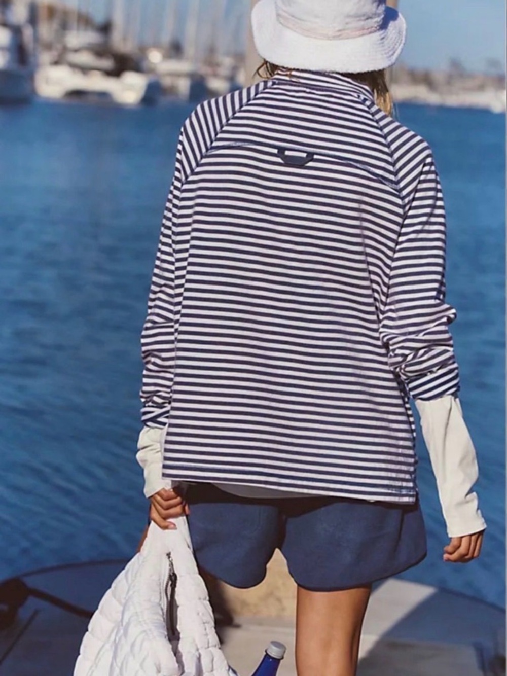 FP Movement by Free People Restoration Yarn Dye Stripe Layer Navy and White Top - Picture 2 of 15